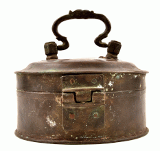 Vintage Old Brass Round Trinket Jewellery Box Rich Patina