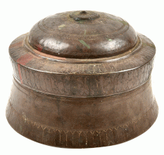 Vintage Copper Jewellery Box - Gold Round Etched Trinket Box Chest