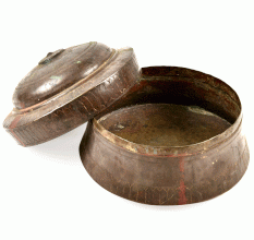 Vintage Copper Jewellery Box - Gold Round Etched Trinket Box Chest