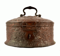 Indian Round Handmade Pierced Cast Brass Box for Jewellery 