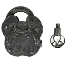 Indian Old Iron Hand Carved Lock & Key