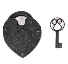 Real Vintage Old Leaf Shaped Padlock Lock and Key