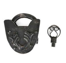 Old Handmade Vintage Rare Iron Lock and Key Collectible