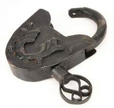 Old Handmade Vintage Rare Iron Lock and Key Collectible