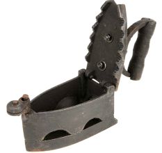 Vintage Coal-Fired Iron with Wood Shapely Handle and Cast Iron Body