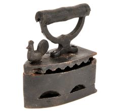 Old Collectible Coal Iron Charcoal Cast Iron with Chicken Latch Rooster Lock