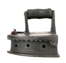 Vintage Sad Iron Cast Iron Wood Handle Flip Top for Coals and a Latch