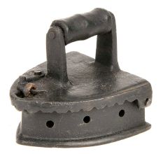 Vintage Sad Iron Cast Iron Wood Handle Flip Top for Coals and a Latch