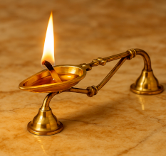 Rare Handmade Brass Temple Oil Lamp