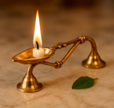 Rare Handmade Brass Temple Oil Lamp