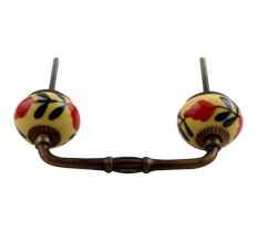 Red Flower Ceramic Bridge Handle