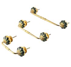 Yellow Blue Leaf Ceramic Bridge Handle