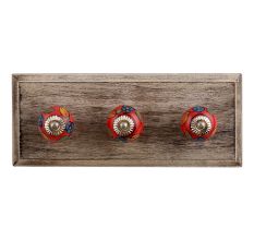 Blue Sunflower Ceramic Wooden Hooks