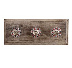 Red Black Drop Ceramic Wooden Hooks