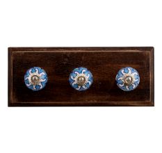 Blue Flower Ceramic Wooden Hooks