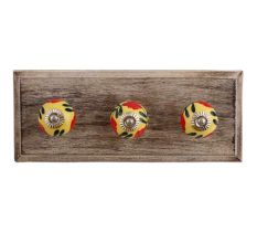 Red Flower Ceramic Wooden Hooks