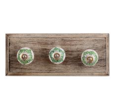 Green Lisianthus Ceramic Wooden Hooks