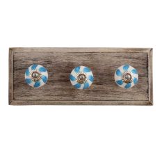 Light Blue Fan Ceramic Wooden Hooks