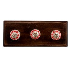 Red Baluster Ceramic Wooden Hooks