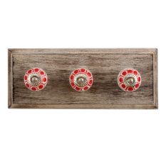 Red Baluster Ceramic Wooden Hooks