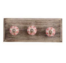 Red Lotus Ceramic Wooden Hooks