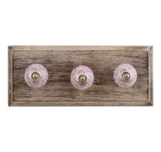 White Plumeria Ceramic Wooden Hooks