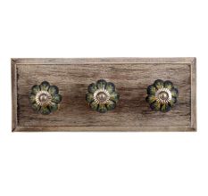 Yellow Blue Leaf Ceramic Wooden Hooks