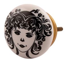 White Base Black Baby Flat Ceramic Drawer Knob