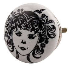 White Base Black Baby Flat Ceramic Drawer Knob