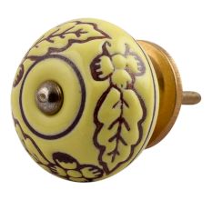 Yellow Brown Leaf Flower Etched Knobs