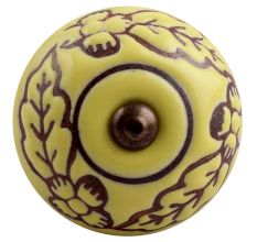 Yellow Brown Leaf Flower Etched Knobs