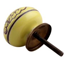 Yellow Brown Leaf Flower Etched Knobs