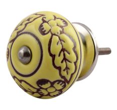 Yellow Brown Leaf Flower Etched Knobs
