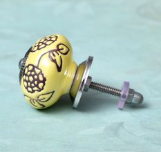 Yellow Marigold Etched Ceramic Floral Cabinet Knob