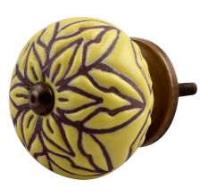 Brown Amarylis Floral Etched Ceramic Drawer Knob
