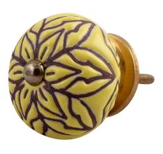 Brown Amarylis Floral Etched Ceramic Drawer Knob