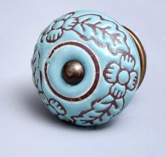 Sea Green Brown Leaf Flower Etched Ceramic Knob Online