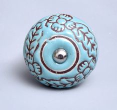Sea Green Brown Leaf Flower Etched Ceramic Knob Online