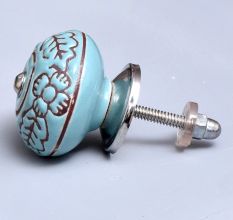 Sea Green Brown Leaf Flower Etched Ceramic Knob Online