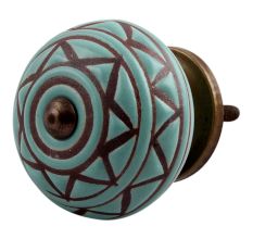 Sea Green Base Brown Pattern Etched Ceramic Drawer Knob