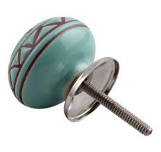 Sea Green Base Brown Pattern Etched Ceramic Drawer Knob