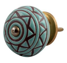 Sea Green Base Brown Pattern Etched Ceramic Drawer Knob