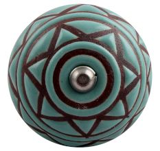 Sea Green Base Brown Pattern Etched Ceramic Drawer Knob