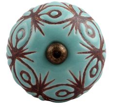 Sea Green Etched Ceramic Floral Cabinet Knob Online