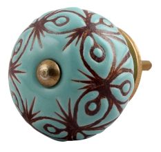 Sea Green Etched Ceramic Floral Cabinet Knob Online