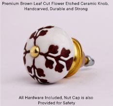 Brown Leaf Cut Flower Etched Ceramic Drawer Knob