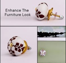 Brown Leaf Cut Flower Etched Ceramic Drawer Knob