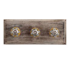 Mustard Flower Ceramic Wooden Hooks