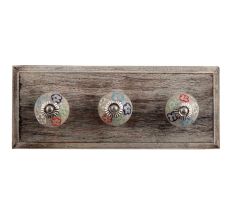 Multi Colored Floral Crackle Ceramic Wooden Hooks