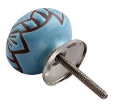 Turquoise Etched Ceramic Floral Cabinet Knob Online